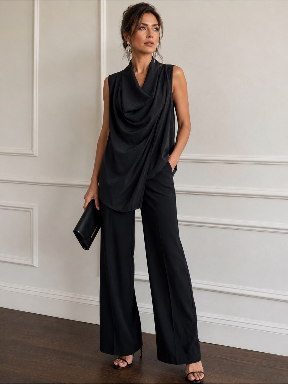 Lola & Sophie Black Draped Cowl Neck Sleeveless Top size Medium